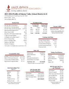 [removed]Profile of Dakota Valley School District[removed]Northshore Dr, North Sioux City, SD[removed]Home County: Union Area in Square Miles: 29  Student Data