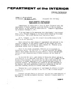 r-EPARTMENT 01 the INTERIOR news release BUREAU OF INDIAN AFFAIRS For Release PMS March[removed]Geiogamah[removed])