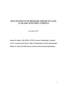 HUMAN HEALTH RISKS FROM BIOSOLIDS APPLIED TO LAND: AVAILABLE SCIENTIFIC INFORMATION