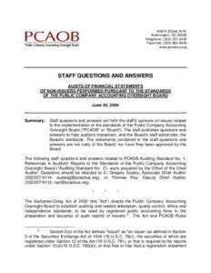 PCAOB - Staff Q&A Regarding Auditing Standard No. 1