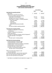 - 11 Panasonic Corporation Consolidated Statements of Cash Flows * (Nine months ended December 31) Yen (millions) 2013