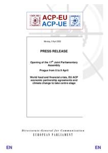 ACP–EU Joint Parliamentary Assembly / International development / Economic Partnership Agreements / African /  Caribbean and Pacific Group of States / Cotonou Agreement / Glenys Kinnock /  Baroness Kinnock of Holyhead / Prague / European Union / International relations / International economics / International trade