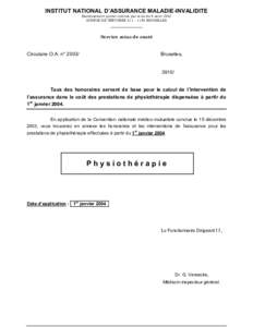 INSTITUT NATIONAL D’ASSURANCE MALADIE-INVALIDITE Etablissement public institué par la loi du 9 août 1963 AVENUE DE TERVUREN[removed]BRUXELLES _____________