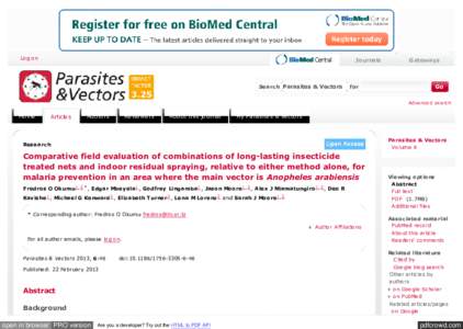 Log on  Journals Search Parasites & Vectors