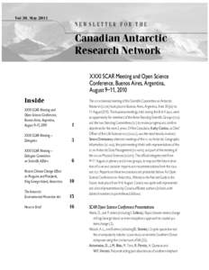 Vol 30, May[removed]NEWSLETTER FOR THE Canadian Antarctic Research Network