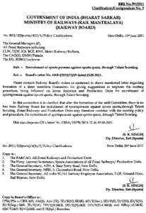 RUE No.![removed]Clarification/Corrigendum No.9 GOVERNMENT OF INDIA (BHARAT SARKAR) MINISTRY OF RAILWAYS (RAIL MANTRALAYA) (RAILWAY BOARD)