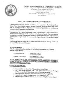 COLORADO RIVER INDIAN TRIBES Career Dei’elopinent Office U() \IUHAVE ROAD PARKER. ARIZONA[removed]W25) 6i9-5548 • O-O9—[removed] • Fax[removed]—557()