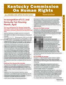 Kentucky Commission On Human Rights ALL DOORS ARE OPEN IN KENTUCKY In recognition of U.S. and Kentucky Fair Housing