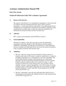 Assistance Administration Manual 5700 Part 2 Pre-Award Section 01 Subawards Under EPA Assistance Agreements