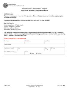 State of Illinois Illinois Department of Public Health Illinois Medical Cannabis Pilot Program  Physician Written Certification Form