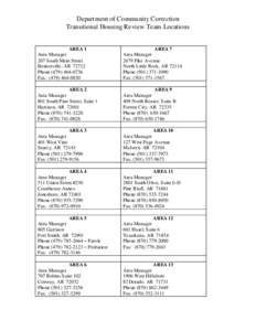 Department of Community Correction Transitional Housing Review Team Locations AREA 1 Area Manager 207 South Main Street