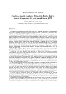 Historia y filosofía de la medicina  Médicos, muerte y acta de defunción, Benito Juárez