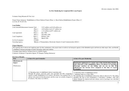 (On-site evaluation: JulyEx-Post Monitoring for Completed ODA Loan Projects Evaluator: Kenji Momota (IC Net, Ltd.) Project Name: Indonesia “Rehabilitation of Diesel Railcars Project (Phase 1), Diesel Railcar Reh