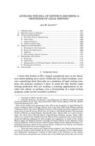 LEVELING THE HILL OF SISYPHUS: BECOMING A PROFESSOR OF LEGAL WRITING∗ JAN M. LEVINE** I. INTRODUCTION ........................................................................................................ II. WHY TEA