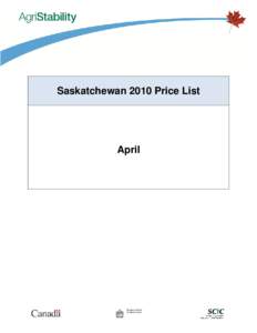 Saskatchewan 2010 Price List  April Saskatchewan