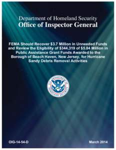 Microsoft Word - OIG[removed]D - FEMA Should Recover $3.7 Million in Awarded to the Borough of Beach Haven, New Jersey