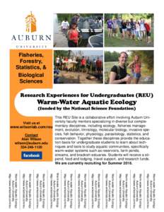 Fisheries, Forestry, Statistics, & Biological Sciences Research Experiences for Undergraduates (REU)