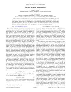 PHYSICAL REVIEW E 73, 052901 共2006兲  Paradox of simple limiter control Frank M. Hilker* Gulbenkian Institute of Science, Apartado 14, [removed]Oeiras, Portugal