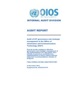 INTERNAL AUDIT DIVISION  AUDIT REPORT Audit of ICT governance and strategic management in the Office of