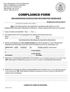 City of Albuquerque, Planning Department Office of Neighborhood Coordination 600 Second St. NW, 5th Floor Albuquerque, NMPhone: (
