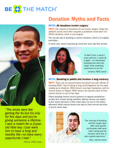 Donation Myths and Facts MYTH: All donations involve surgery. FACT: The majority of donations do not involve surgery. Today, the patient’s doctor most often requests a peripheral blood stem cell (PBSC) donation, which 