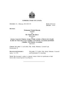 SUPREME COURT OF CANADA CITATION: R. v. Khawaja, 2012 SCC 69 DATE: DOCKET: 34103