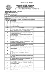 Resolución Nº UNIVERSIDAD NACIONAL DE ASUNCION INSTITUTO DR. ANDRES BARBERO DEPARTAMENTO DE TALENTO HUMANO  EVALUACION DE DESEMPEÑO A DIRECTIVOS