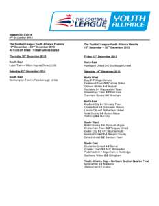 Season[removed]2nd December 2013 The Football League Youth Alliance Fixtures