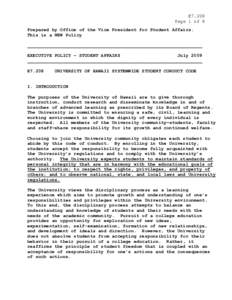 E7.208 Page 1 of 8 Prepared by Office of the Vice President for Student Affairs. This is a NEW Policy ________________________________________________________________ EXECUTIVE POLICY – STUDENT AFFAIRS