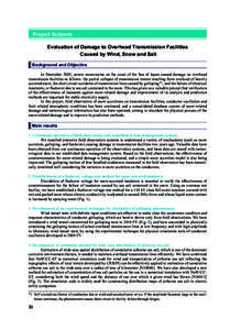 Project Subjects Evaluation of Damage to Overhead Transmission Facilities Caused by Wind, Snow and Salt Background and Objective In December 2005, severe snowstorms on the coast of the Sea of Japan caused damage on overh