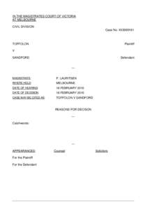 Toffolon v Sandford - Civil Decision (PDF 110KB - 13 pages)