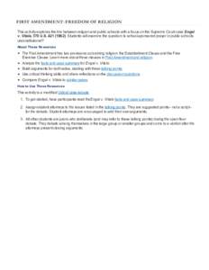 Religion and children / Prayer / School prayer / Establishment Clause / Engel v. Vitale / Abington School District v. Schempp / Santa Fe Independent School Dist. v. Doe / Free Exercise Clause / Everson v. Board of Education / Separation of church and state / Law / First Amendment to the United States Constitution