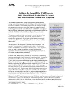 Guidance On Compatibility Of UST Systems With Ethanol Blends Greater Than 10 Percent And Biodiesel Blends Greater Than 20 Percent