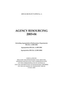 BUDGET PAPER No. 4  AGENCY RESOURCING