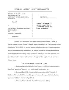 IN THE IOWA DISTRICT COURT FOR POLK COUNTY _________________________________________________________________ THE STATE OF IOWA ex rel. THOMAS J. MILLER, ATTORNEY GENERAL OF IOWA, 99AG25112