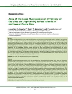 Ants of the Isla Murcielago:  inventory of ants on tropical dry forest islands in northwest Costa Rica