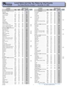 Local Sales and Use Tax Rates by City/County Tax Rates Effective October 1 - December 31, 2009 Location County/City  Sales/Use Tax