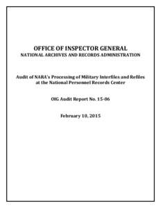 Inspector General / DD Form 214 / Internal control / Audit / Government / National Personnel Records Center fire / Military Personnel Records Center / Auditing / Information technology audit / National Archives and Records Administration