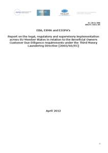 JC[removed]AMLTF[removed]EBA, ESMA and EIOPA’s Report on the legal, regulatory and supervisory implementation across EU Member States in relation to the Beneficial Owners