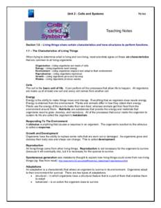 Notes  Unit 2 - Cells and Systems Teaching Notes