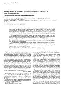 Eur. J. Biochem. 234, [removed]FEBS 1995 Kinetic studies of a soluble up complex of nitrate reductase A from Escherichia coli Use of various ap mutants with altered p subunits