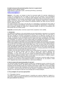 A model to measure the perceived quality of service in e-government Guillaume Gronier, Mathieu Lambert Public Research Centre Henri Tudor, Luxembourg-Kirchberg, Luxembourg. [removed] mathieu.lambert@tudo