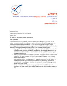 AFMLTA      Australian Federation of Modern Language Teachers Associations Inc.   P.O Box 758   