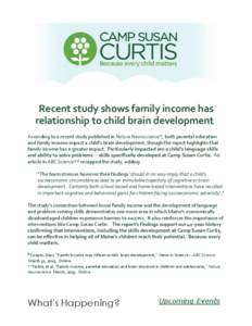 Recent study shows family income has relationship to child brain development     According to a recent study published in Nature Neuroscience*, both parental education and family income impact 