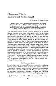 China and Tibet : Background to the Revolt By GEORGE N. PATTERSON