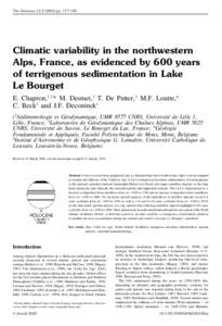 Climatic variability in the northwestern Alps, France, as evidenced by 600 years of terrigenous sedimentation in Lake Le Bourget