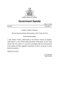 Northern Territory of Australia  Government Gazette ISSN-0157-833X  No. S53