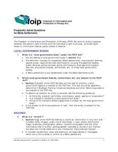FOIP Frequently Asked Questions for Metis Settlements