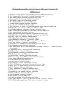 “Teaching Information Ethics in Africa”, University of Botswana 6-7 September 2010 LIST Participants[removed].