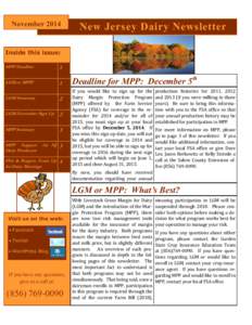 November[removed]New Jersey Dairy Newsletter Inside this issue: MPP Deadline